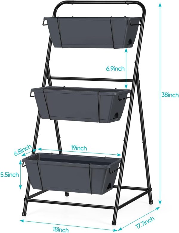 Vertical Garden Planter 3 Tier Raised Garden Bed Herb Garden Planter Outdoor Standing Garden Planter Box with Drainage Holes Removable Tray for Patio Balcony Porch Grey - Image 3