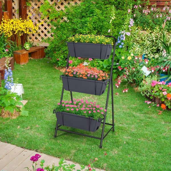 Vertical Garden Planter 3 Tier Raised Garden Bed Herb Garden Planter Outdoor Standing Garden Planter Box with Drainage Holes Removable Tray for Patio Balcony Porch Grey - Image 6