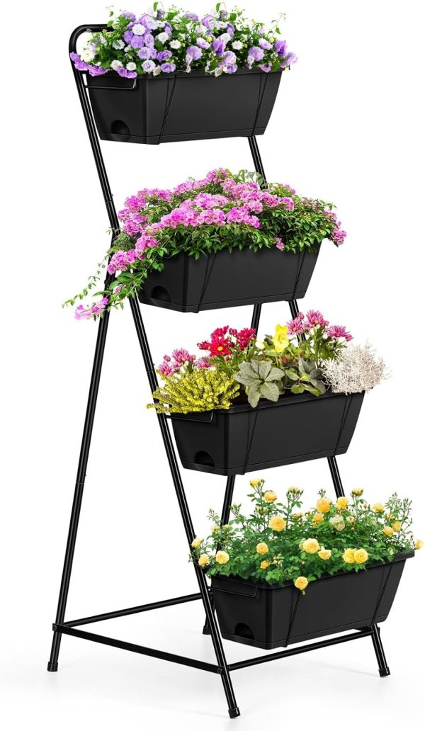 Vertical Garden Planter 3 Tier Raised Garden Bed Herb Garden Planter Outdoor Standing Garden Planter Box with Drainage Holes Removable Tray for Patio Balcony Porch Grey - Image 9