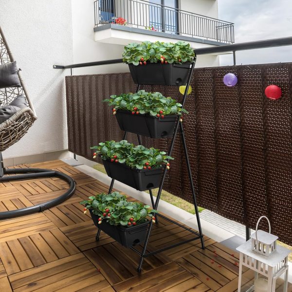 Vertical Garden Planter 3 Tier Raised Garden Bed Herb Garden Planter Outdoor Standing Garden Planter Box with Drainage Holes Removable Tray for Patio Balcony Porch Grey - Image 16