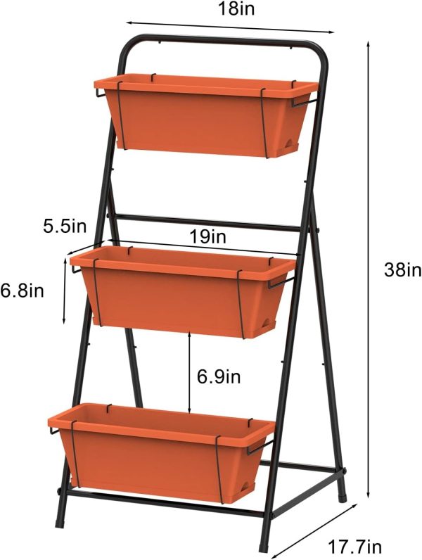 Vertical Garden Planter 3 Tier Raised Garden Bed Herb Garden Planter Outdoor Standing Garden Planter Box with Drainage Holes Removable Tray for Patio Balcony Porch Grey - Image 18