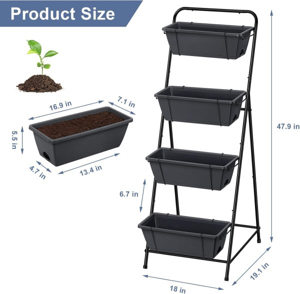 Vertical Garden Planter 3 Tier Raised Garden Bed Herb Garden Planter Outdoor Standing Garden Planter Box with Drainage Holes Removable Tray for Patio Balcony Porch Grey - Image 25