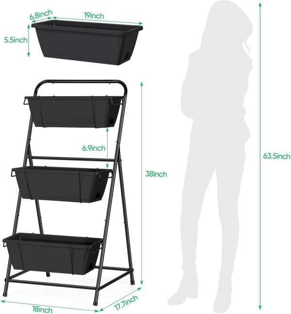 Vertical Garden Planter 3 Tier Raised Garden Bed Herb Garden Planter Outdoor Standing Garden Planter Box with Drainage Holes Removable Tray for Patio Balcony Porch Grey - Image 33