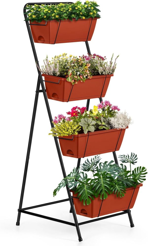 Vertical Garden Planter 3 Tier Raised Garden Bed Herb Garden Planter Outdoor Standing Garden Planter Box with Drainage Holes Removable Tray for Patio Balcony Porch Grey - Image 54