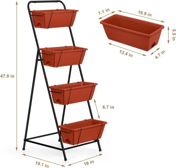 Vertical Garden Planter 3 Tier Raised Garden Bed Herb Garden Planter Outdoor Standing Garden Planter Box with Drainage Holes Removable Tray for Patio Balcony Porch Grey - Image 55