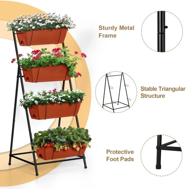 Vertical Garden Planter 3 Tier Raised Garden Bed Herb Garden Planter Outdoor Standing Garden Planter Box with Drainage Holes Removable Tray for Patio Balcony Porch Grey - Image 56