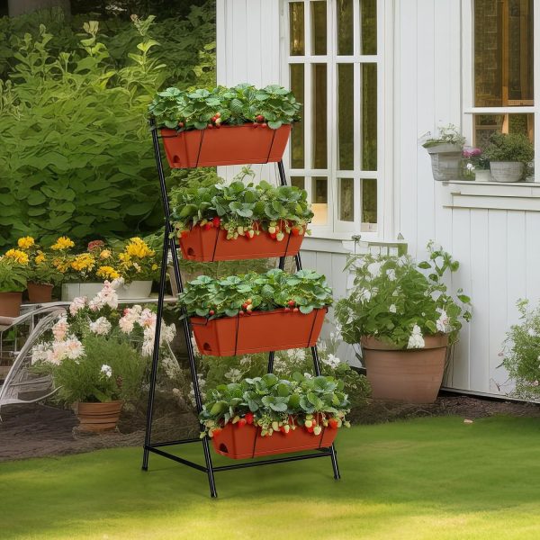 Vertical Garden Planter 3 Tier Raised Garden Bed Herb Garden Planter Outdoor Standing Garden Planter Box with Drainage Holes Removable Tray for Patio Balcony Porch Grey - Image 60