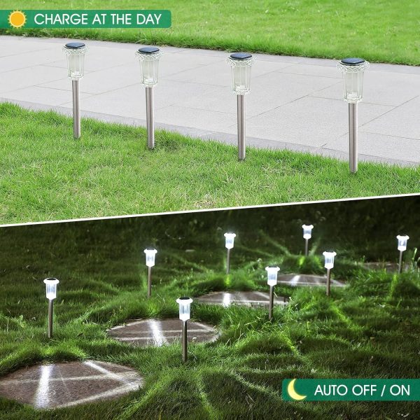 Solar Outdoor Lights, 10 Pack Waterproof Stainless Steel Solar Stake Lights for Pathway Garden Yard Path Walkway Driveway Lawn Patio Outside Decor, Cool White - Image 7