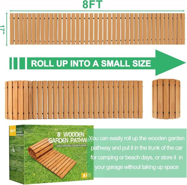 RELIANCER 8' Wooden Garden Pathway,Outdoor Roll Out Cedar Straight Walkway,Patio Path Decorative Garden Boardwalk Walkways,Weather-Resistant Roll Up Beach Wood Road Floor,Wedding Party Pathways - Image 3