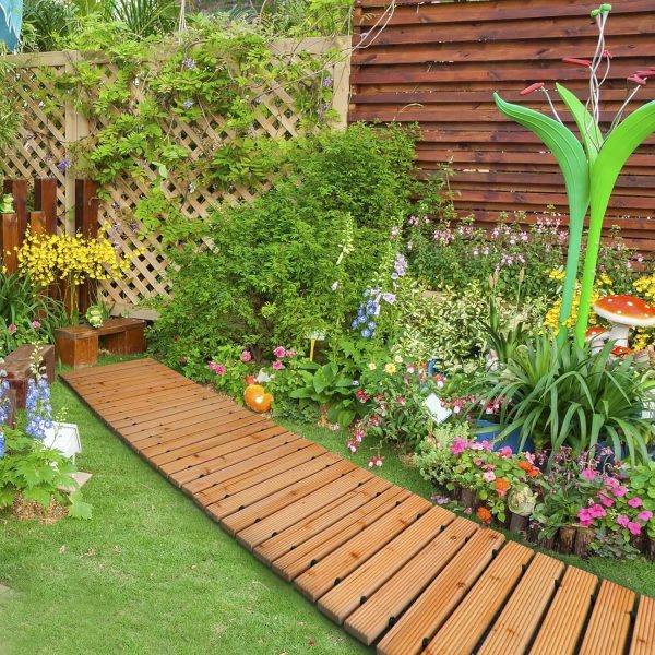 RELIANCER 8' Wooden Garden Pathway,Outdoor Roll Out Cedar Straight Walkway,Patio Path Decorative Garden Boardwalk Walkways,Weather-Resistant Roll Up Beach Wood Road Floor,Wedding Party Pathways - Image 9