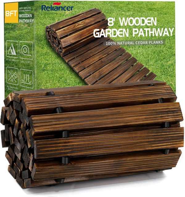 RELIANCER 8' Wooden Garden Pathway,Outdoor Roll Out Cedar Straight Walkway,Patio Path Decorative Garden Boardwalk Walkways,Weather-Resistant Roll Up Beach Wood Road Floor,Wedding Party Pathways - Image 20