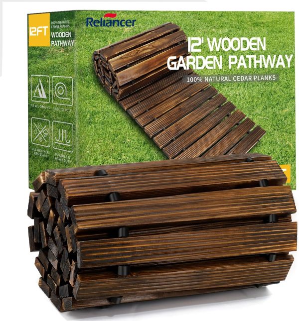 RELIANCER 8' Wooden Garden Pathway,Outdoor Roll Out Cedar Straight Walkway,Patio Path Decorative Garden Boardwalk Walkways,Weather-Resistant Roll Up Beach Wood Road Floor,Wedding Party Pathways - Image 26