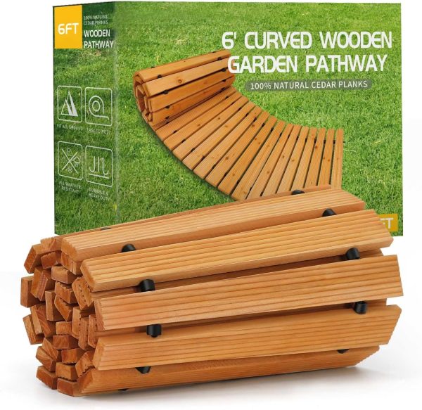 RELIANCER 8' Wooden Garden Pathway,Outdoor Roll Out Cedar Straight Walkway,Patio Path Decorative Garden Boardwalk Walkways,Weather-Resistant Roll Up Beach Wood Road Floor,Wedding Party Pathways - Image 30