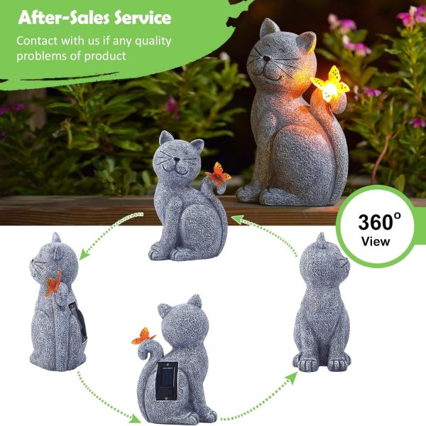 Nacome Solar Cat Outdoor Statues for Garden: Outside Decor with Butterfly Clearance for Yard Art Lawn Ornaments Porch Patio Balcony Home House - Birthday Gifts for Grandma Mom Women - Image 4