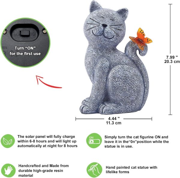 Nacome Solar Cat Outdoor Statues for Garden: Outside Decor with Butterfly Clearance for Yard Art Lawn Ornaments Porch Patio Balcony Home House - Birthday Gifts for Grandma Mom Women - Image 5