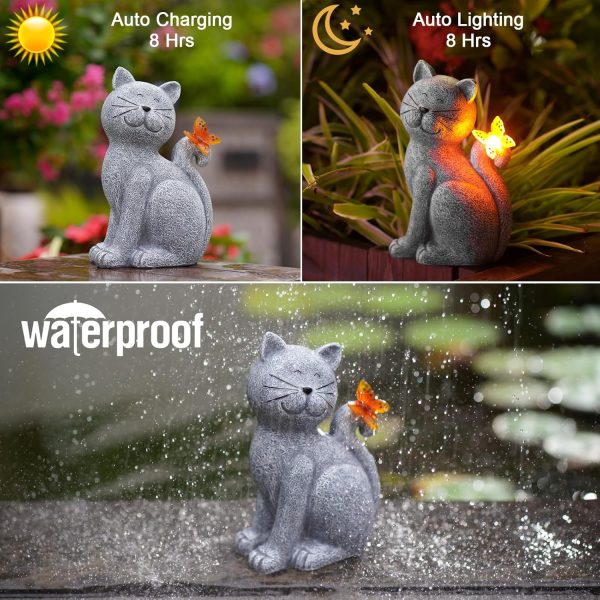 Nacome Solar Cat Outdoor Statues for Garden: Outside Decor with Butterfly Clearance for Yard Art Lawn Ornaments Porch Patio Balcony Home House - Birthday Gifts for Grandma Mom Women - Image 6