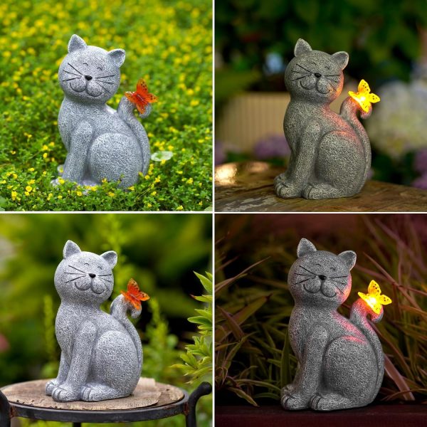 Nacome Solar Cat Outdoor Statues for Garden: Outside Decor with Butterfly Clearance for Yard Art Lawn Ornaments Porch Patio Balcony Home House - Birthday Gifts for Grandma Mom Women - Image 7