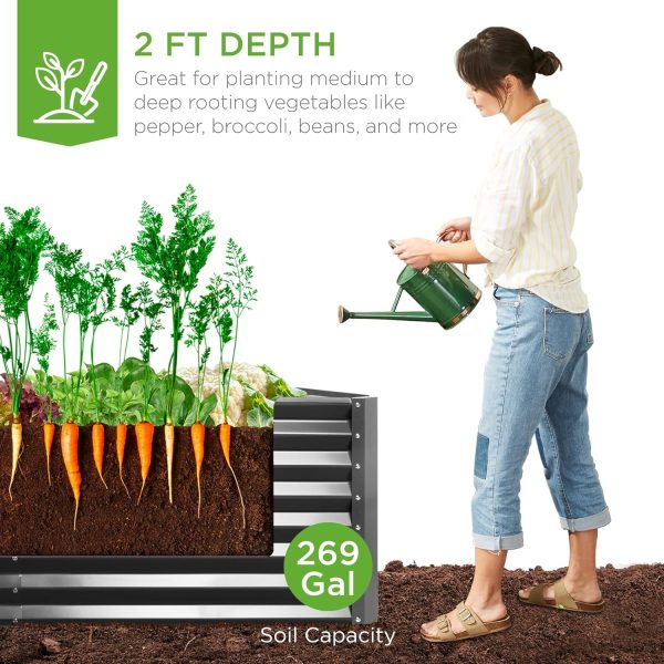 Best Choice Products 6x3x2ft Outdoor Metal Raised Garden Bed, Deep Root Box Planter for Vegetables, Flowers, Herbs, and Succulents w/ 269 Gallon Capacity - Gray - Image 3