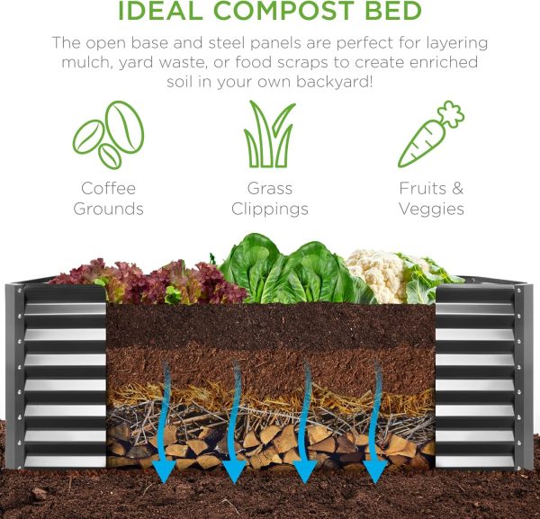 Best Choice Products 6x3x2ft Outdoor Metal Raised Garden Bed, Deep Root Box Planter for Vegetables, Flowers, Herbs, and Succulents w/ 269 Gallon Capacity - Gray - Image 4