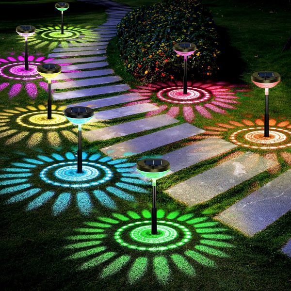 Nupostai Bright Solar Pathway Lights 8 Pack,Color Changing+Warm White LED Path Lights Outdoor,IP67 Waterproof, Solar Powered Garden Lights for Walkway Yard Backyard Lawn Landscape Decorative