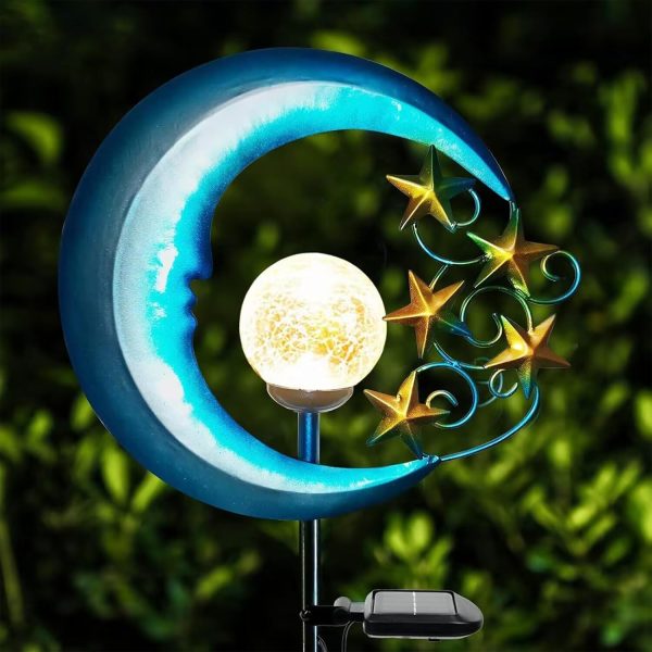 Solar Outdoor Garden Lights - Solar Powered Pathway Lights Outdoor Decorative Lights Waterproof Crackle Glass Globe Led Landscape Lighting for Pathway,Yard,Lawn,Patio Stars Moon