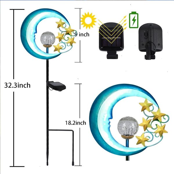 Solar Outdoor Garden Lights - Solar Powered Pathway Lights Outdoor Decorative Lights Waterproof Crackle Glass Globe Led Landscape Lighting for Pathway,Yard,Lawn,Patio Stars Moon - Image 3