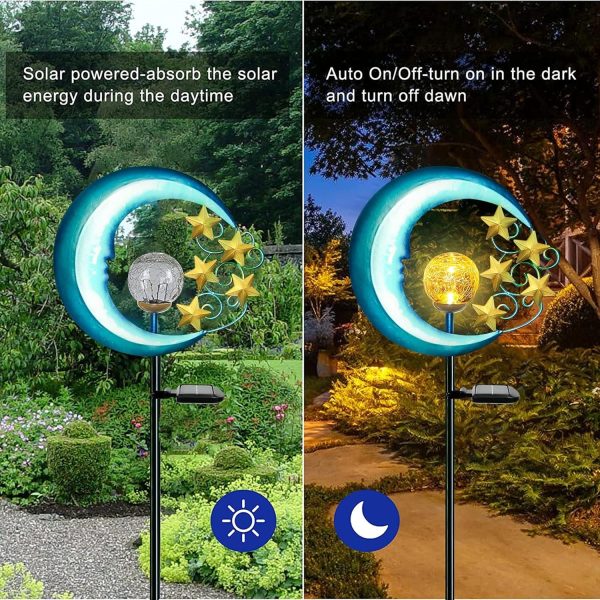 Solar Outdoor Garden Lights - Solar Powered Pathway Lights Outdoor Decorative Lights Waterproof Crackle Glass Globe Led Landscape Lighting for Pathway,Yard,Lawn,Patio Stars Moon - Image 4