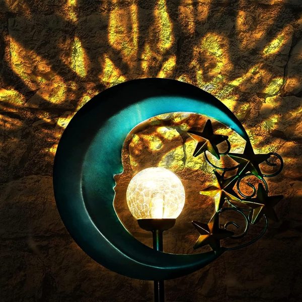 Solar Outdoor Garden Lights - Solar Powered Pathway Lights Outdoor Decorative Lights Waterproof Crackle Glass Globe Led Landscape Lighting for Pathway,Yard,Lawn,Patio Stars Moon - Image 6