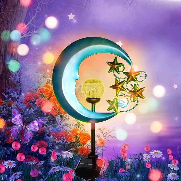 Solar Outdoor Garden Lights - Solar Powered Pathway Lights Outdoor Decorative Lights Waterproof Crackle Glass Globe Led Landscape Lighting for Pathway,Yard,Lawn,Patio Stars Moon - Image 7