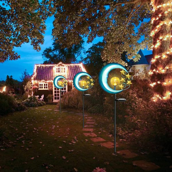 Solar Outdoor Garden Lights - Solar Powered Pathway Lights Outdoor Decorative Lights Waterproof Crackle Glass Globe Led Landscape Lighting for Pathway,Yard,Lawn,Patio Stars Moon - Image 8