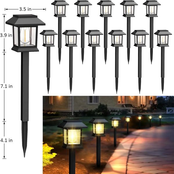 Solar Lights Outdoor,12 Pack Waterproof Solar Garden Lights, Auto On/Off Solar Pathway Lights for Your Garden, Landscape, Path, Yard, Patio, Driveway,Walkway Decor - Image 3