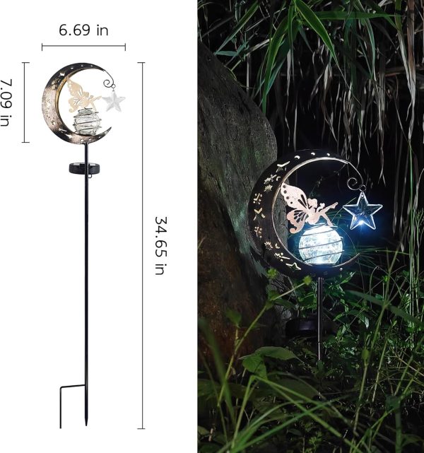 Garden Decor - Solar Moon Fairy Garden Light with Waterdrop & Star Charms, Waterproof Cool White Light, 34 inch Housewarming Gifts - Image 4