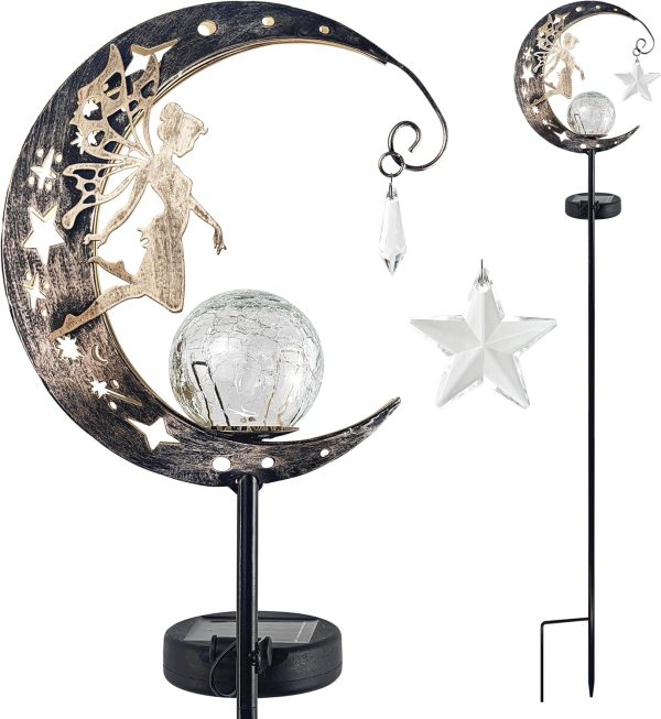 Garden Decor - Solar Moon Fairy Garden Light with Waterdrop & Star Charms, Waterproof Cool White Light, 34 inch Housewarming Gifts - Image 9