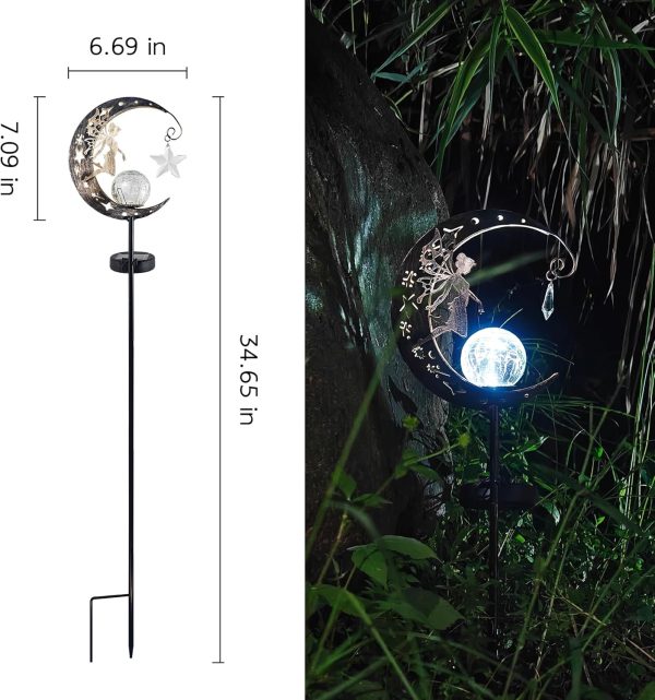 Garden Decor - Solar Moon Fairy Garden Light with Waterdrop & Star Charms, Waterproof Cool White Light, 34 inch Housewarming Gifts - Image 11