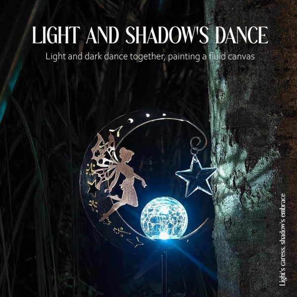 Garden Decor - Solar Moon Fairy Garden Light with Waterdrop & Star Charms, Waterproof Cool White Light, 34 inch Housewarming Gifts - Image 13