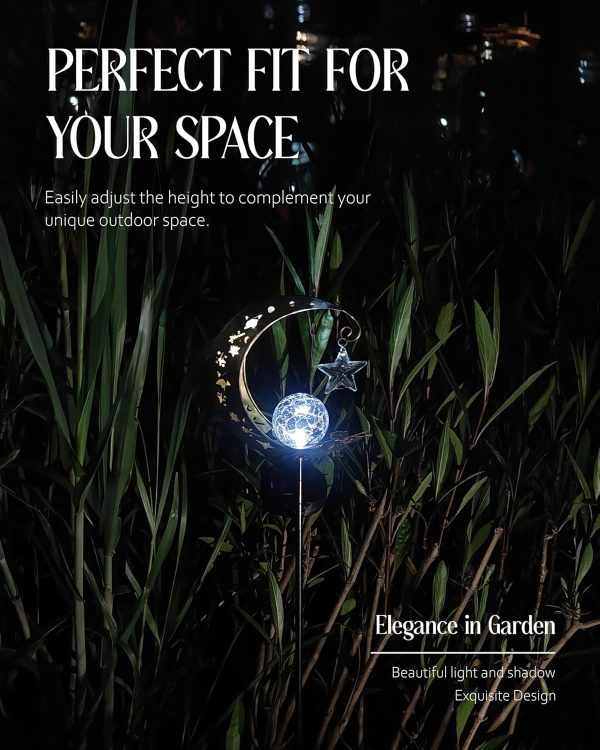 Garden Decor - Solar Moon Fairy Garden Light with Waterdrop & Star Charms, Waterproof Cool White Light, 34 inch Housewarming Gifts - Image 23