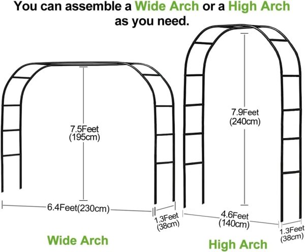 Metal Pergola Arbor,7.5 Feet Wide x 6.4 Feet High or 4.6 Feet Wide x7.9 Feet High,Assemble Freely 2 Sizes,for Various Climbing Plant Wedding Garden Arch Bridal Party Decoration Wide Arbor - Image 3