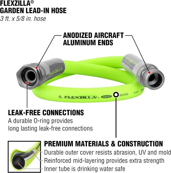 Flexzilla HFZG5100YW Garden Lead-in Hose 5/8 in. x 100 ft, Heavy Duty, Lightweight, Drinking Water Safe, Green - Image 14