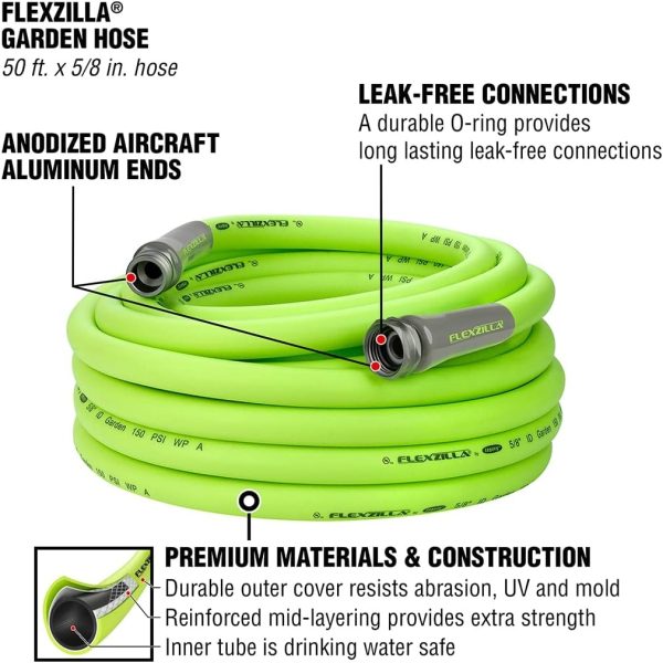 Flexzilla HFZG5100YW Garden Lead-in Hose 5/8 in. x 100 ft, Heavy Duty, Lightweight, Drinking Water Safe, Green - Image 17