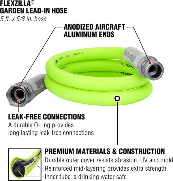 Flexzilla HFZG5100YW Garden Lead-in Hose 5/8 in. x 100 ft, Heavy Duty, Lightweight, Drinking Water Safe, Green - Image 21