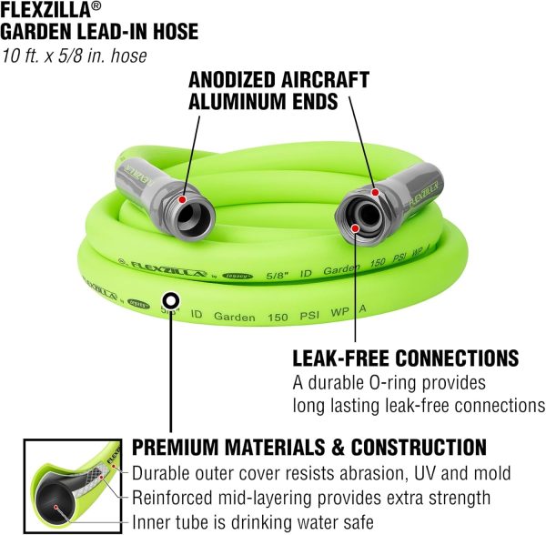 Flexzilla HFZG5100YW Garden Lead-in Hose 5/8 in. x 100 ft, Heavy Duty, Lightweight, Drinking Water Safe, Green - Image 33