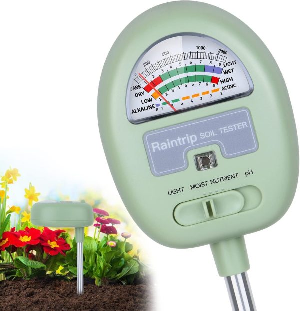 Soil Moisture Meter, 4-in-1 Moisture Meter for Plants, Tester for Moist, Light,Nutrients, pH, Soil Test Kit, Great for Garden, Lawn, Farm, Indoor & Outdoor Use, No Battery Required