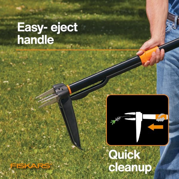 Fiskars 4-Claw Stand Up Weed Puller Tool, Gardening Hand Weeding Tool with 39" Long Ergonomic Handle with Easy-Eject Mechanism - Image 5