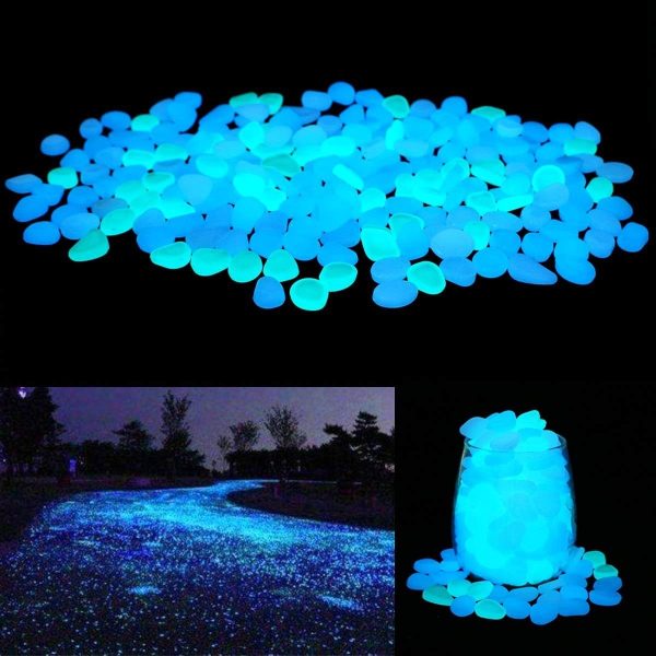 Glow in The Dark Garden Pebbles Stones Rocks for Yard and Walkways Decor, DIY Decorative Luminous Stones in Blue (200 PCS)