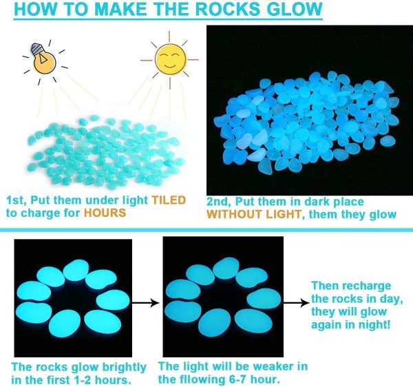 Glow in The Dark Garden Pebbles Stones Rocks for Yard and Walkways Decor, DIY Decorative Luminous Stones in Blue (200 PCS) - Image 8