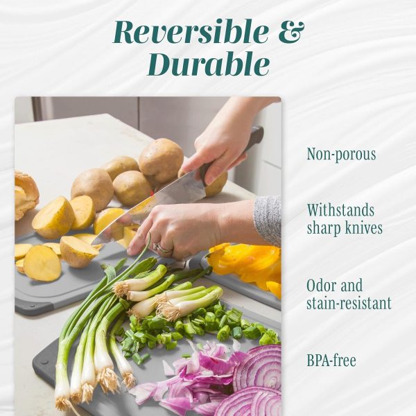 Cutting Boards for Kitchen - BPA-Free Chopping Board - Different Sizes & Non Slip Handles - Reversible, Large Cutting Board Set - Unique Gifts for Cooks Who Have Everything - 3-Pack Gray - Image 16