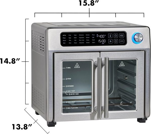 Emeril Lagasse Extra Large French Door Air Fryer Toaster Oven Combo, 25 Cooking Functions and Digital Controls, 7 Accessories Included, Stainless Steel Finish, 26QT Capacity - Image 3