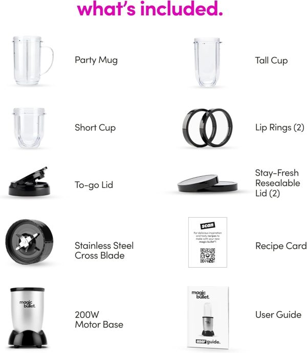 Magic Bullet Blender, Small, Silver, 11 Piece Set - Image 26