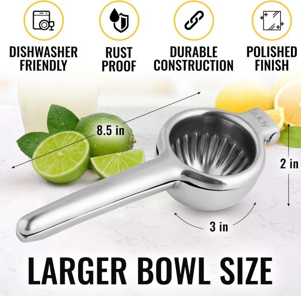 Zulay Kitchen Lemon Squeezer Stainless Steel - Premium Quality, Heavy Duty Solid Metal Squeezer Bowl - Large Manual Citrus Press Juicer and Lime Squeezer Stainless Steel - Image 4