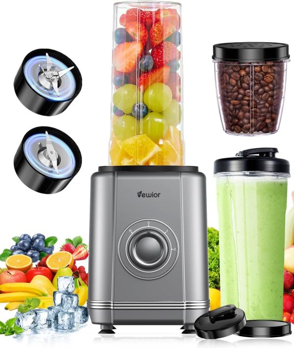 VEWIOR 1200W Blender for Shakes and Smoothies, Personal Blender with 6-Edge Blade, 22oz*2 BPA Free To-Go Cups, 3 Modes Control, Suitable for Kitchen, Ideal for Frozen Drinks, Sauces